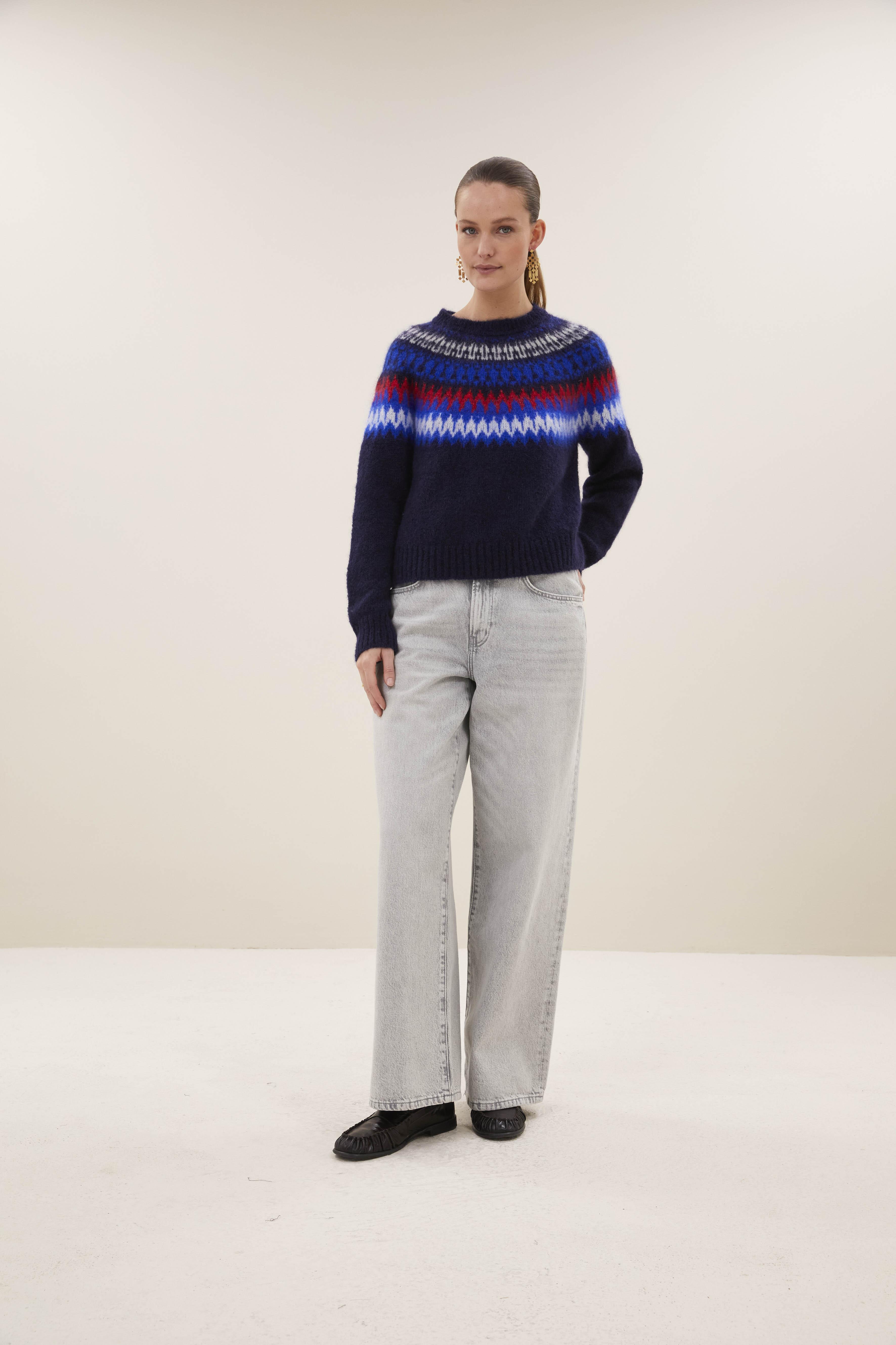 By-Bar Jacky Pullover Navy Damen Mohair Fair Isle dunkelblau